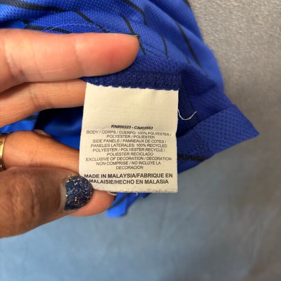Nike Dri-FIT Men’s Running Shirt Blue Striped 2XL Athletic Training Tee Swoosh - Picture 4 of 13